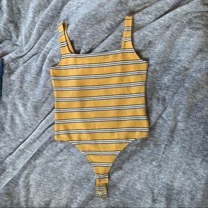 Express Y2K Style Yellow Striped Bodysuit